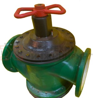 Клапан запорный мембранный фланцевый ""после себя"" нормально открытый 22ч6п Ду 100 Ру 6 кгс/см² У3, корпус чугун, класс герметичности «А» по ГОСТ 9544-2015