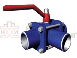 Кран шаровой разборный трехходовой неполнопроходной под приварку ручной КШ-Р.ТХ.НП.П.Р.НХИ.100/080.100.01.У Ду 100/80 Ру 100 кгс/см², корпус ст. 20, класс герметичности «А» по ГОСТ 9544-2015