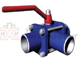 Кран шаровой разборный трехходовой полнопроходной под приварку ручной КШ-Р.ТХ.ПП.П.Р.НХИ.065.063.01.У Ду 65 Ру 63 кгс/см², корпус ст. 20, класс герметичности «А» по ГОСТ 9544-2015