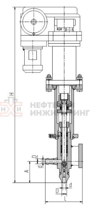Клапан регулирующий с электроприводом под приварку 1074-20-Э Ду 20 Ру 245 кгс/см²  Т100 °С, корпус ст. 08Х18Н10Т