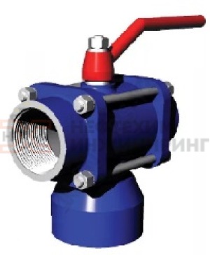 Кран шаровой разборный трехходовой неполнопроходной муфтовый ручной КШ-Р.ТХ.НП.М.Р.НХИ.065/050.040.01.У Ду 65/50 Ру 40 кгс/см², корпус ст. 20, класс герметичности «А» по ГОСТ 9544-2015