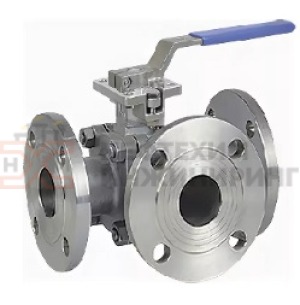 Кран шаровой разборный трехходовой полнопроходной фланцевый ручной КШ-Р.ТХ.ПП.Ф.Р.НХИ.050.100.03.УХЛ1 Ду 50 Ру 100 кгс/см², корпус ст. 12Х18Н10Т, класс герметичности «А» по ГОСТ 9544-2015