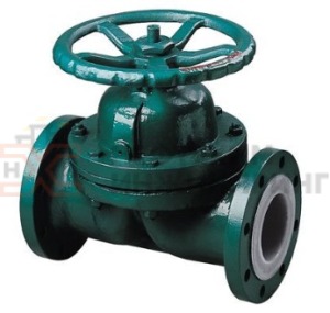 Клапан запорный диафрагмовый эмалированный фланцевый ручной 15ч93эм Ду 40 Ру 16 кгс/см² У3, корпус чугун, класс герметичности «А» по ГОСТ 9544-2015