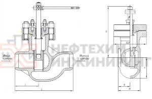 Клапан регулирующий под приварку ручной Т-33б Ду 50 Ру 100 кгс/см²  Т300 °С, корпус ст. 25Л
