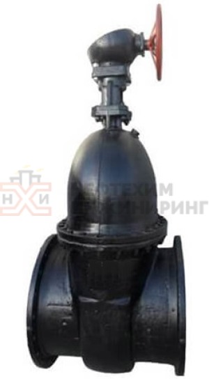 Задвижка параллельная литая с невыдвижным шпинделем фланцевая с редуктором 30ч515бр Ду 800 Ру 10 кгс/см² У3, корпус чугун, класс герметичности «D» по ГОСТ 9544-2015