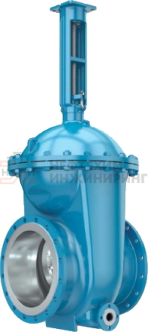 Задвижка  клиновая с гуммированным клином литая фланцевая с редуктором 31с542р Ду 600 Ру 10 кгс/см² У1, корпус - ст. 20Л, уплотнение - EPDM, класс герметичности «А» по ГОСТ 9544-2015