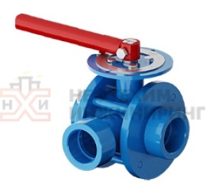 Кран шаровой разборный трехходовой полнопроходной муфтовый ручной КШ-Р.ТХ.ПП.М.Р.НХИ.025.100.02.ХЛ1 Ду 25 Ру 100 кгс/см², корпус ст. 09Г2С, класс герметичности «А» по ГОСТ 9544-2015