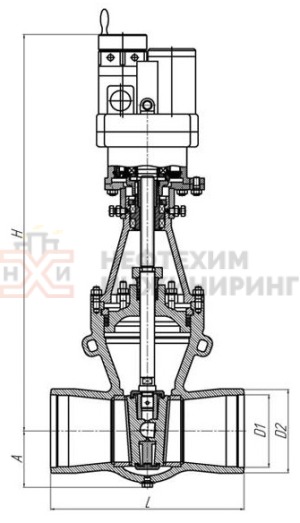 Задвижка запорная под приварку с электроприводом (ЭП-З-100-24-А2-05-В-У1) 2с-30-1ЭН Ду 80 Ру 100 кгс/см²  Т450 °С, корпус ст. 25Л