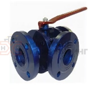 Кран шаровой разборный трехходовой неполнопроходной фланцевый ручной КШ-Р.ТХ.НП.Ф.Р.НХИ.065/050.100.02.ХЛ1 Ду 65/50 Ру 100 кгс/см², корпус ст. 09Г2С, класс герметичности «А» по ГОСТ 9544-2015