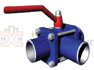 Кран шаровой разборный трехходовой неполнопроходной под приварку ручной КШ-Р.ТХ.НП.П.Р.НХИ.125/100.063.02.ХЛ1 Ду 125/100 Ру 63 кгс/см², корпус ст. 09Г2С, класс герметичности «А» по ГОСТ 9544-2015