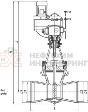 Клапан регулирующий под приварку с электроприводом (ПЭМ-В35-1000-25-36У) 18с-6-4Э-01 Ду 250 Ру 100 кгс/см²  Т450 °С, корпус ст. 25Л