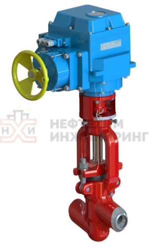 Клапан регулятор температуры прямоточный под приварку с электроприводом (МЭОФ-250/25-0,25У-99К) 22с-65-1-Э Ду 65 Ру 9,8 Т540 °С, корпус ст. 12Х1МФ
