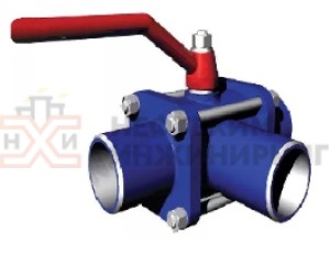 Кран шаровой разборный трехходовой полнопроходной под приварку ручной КШ-Р.ТХ.ПП.П.Р.НХИ.050.160.01.У Ду 50 Ру 160 кгс/см², корпус ст. 20, класс герметичности «А» по ГОСТ 9544-2015