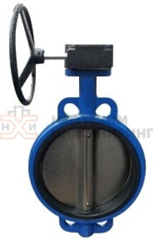 Затвор дисковый поворотный с симметричным диском и уплотнением из эластомера межфланцевый с гладкими проушинами двусторонний с редуктором ЗДП-СДУЭ.МФГП.ДС.РД.НХИ.500.016.03.01.03.У1 Ду 500 Ру 16 кгс/см²