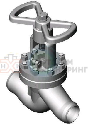 Клапан (вентиль) запорный под приварку ручной Т-109б Ду 100 Ру 100 кгс/см²  Т450 °С, корпус ст. 25Л