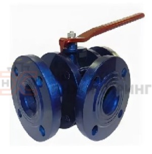 Кран шаровой разборный трехходовой неполнопроходной фланцевый ручной КШ-Р.ТХ.НП.Ф.Р.НХИ.125/100.160.02.ХЛ1 Ду 125/100 Ру 160 кгс/см², корпус ст. 09Г2С, класс герметичности «А» по ГОСТ 9544-2015