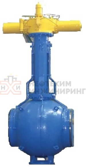 Кран шаровой полнопроходной подземный под приварку с пневмогидроприводом 11с(6)745п8м DN 150 PN 12,5 МПа У1, корпус ст. 20, класс герметичности «А» по ГОСТ 9544-2015 (газ)