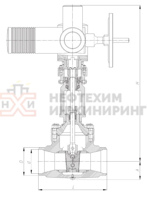 Задвижка запорная под приварку с электроприводом (AUMA SA14.6-F14-380/50/3-22) 1123-100-ЭД-01 DN 100 PN 13,7 МПа Т540 °С, корпус ст. 15Х1М1Ф
