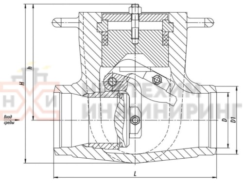 Клапан (затвор) обратный под приварку 912-350-0Б DN 350 PN 37,3 МПа Т280 °С, корпус ст. 20ГСЛ