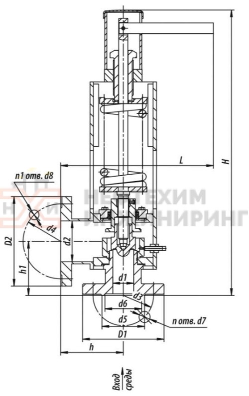 Клапан предохранительный фланцевый Т-31мс-2 DN 50 PN 6,4 МПа Т425 °С, корпус ст. 20