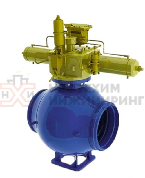 Кран шаровой полнопроходной под приварку с пневмогидроприводом 11лс(6)760п1 DN 200 PN 8,0 МПа ХЛ1, корпус ст.  09Г2С, класс герметичности «А» по ГОСТ 9544-2015 (газ)