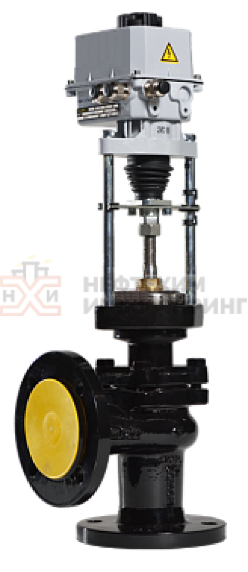 Клапан регулирующий односедельный угловой фланцевый 26ч945нж DN 150 PN 1,6 Мпа У3 с ЭИМ, корпус чугун