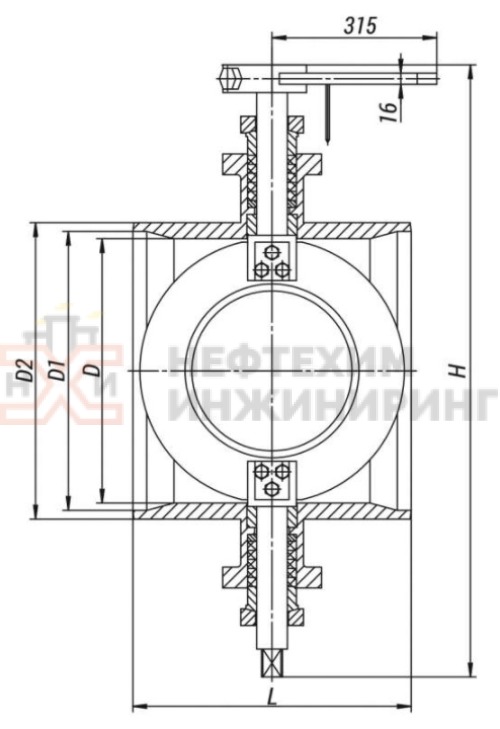 Клапан регулирующий под приварку ручной 12с-1-1 DN 450 PN 2,7 МПа Т300 °С, корпус ст. 20