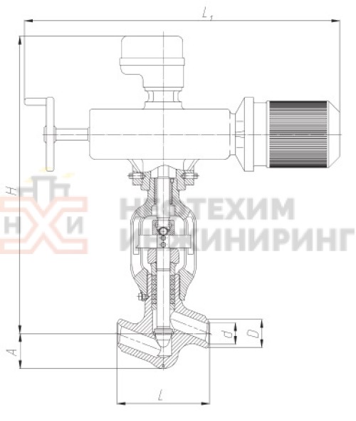 Клапан регулирующий под приварку с электроприводом (792-ЭР-0А-01) 976-65-Э DN 65 PN 23,5 МПа Т250 °С, корпус ст. 20