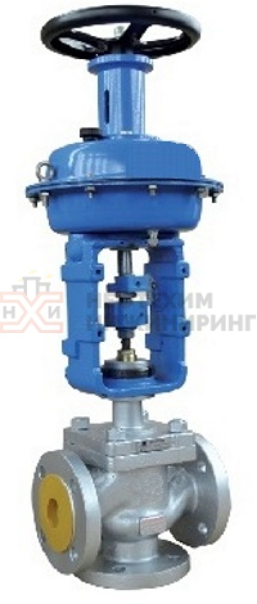 Клапан регулирующий трехходовой фланцевый 23с647нж DN 15 PN 1,6 Мпа У1 с МИМ, корпус ст. 25Л