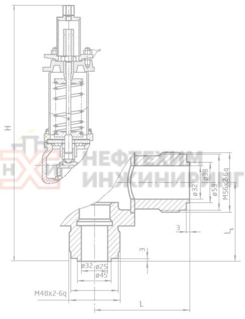 Клапан предохранительный пружинный сальниковый штуцерно-торцевой без приспособления для принудительного открытия СППК 25-100 17с81нж DN 25/40 PN 10,0 (вход) / 4,0 (выход) МПа У1, пружина № ?, Рн=? кгс/см², корпус ст. 20, класс герметичности «В» по ГОСТ 9544-2015