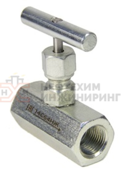 Клапан запорный игольчатый муфтовый ручной 14с64нж DN 10 PN 16,0 МПа У1, корпус ст. 20, класс герметичности «А» по ГОСТ 9544-2015