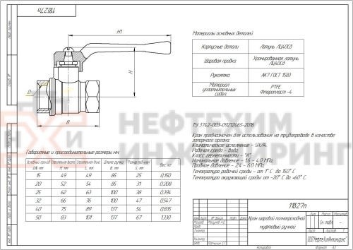 Кран шаровой полнопроходной муфтовый ручной 11б27п DN 20 PN 1,6 МПа УХЛ4, корпус латунь, класс герметичности «А» по ГОСТ 9544-2015 (газ)