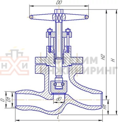 Клапан (вентиль) запорный под приварку ручной Т-112б DN 150 PN 10,0 МПа Т450 °С, корпус ст. 25Л