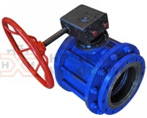 Кран шаровой разборный проходной полнопроходной фланцевый с редуктором КШ-Р.П.ПП.Ф.РД.НХИ.150.016.02.ХЛ1 DN 150 PN 1,6 МПа, корпус ст. 09Г2С, класс герметичности «А» по ГОСТ 9544-2015