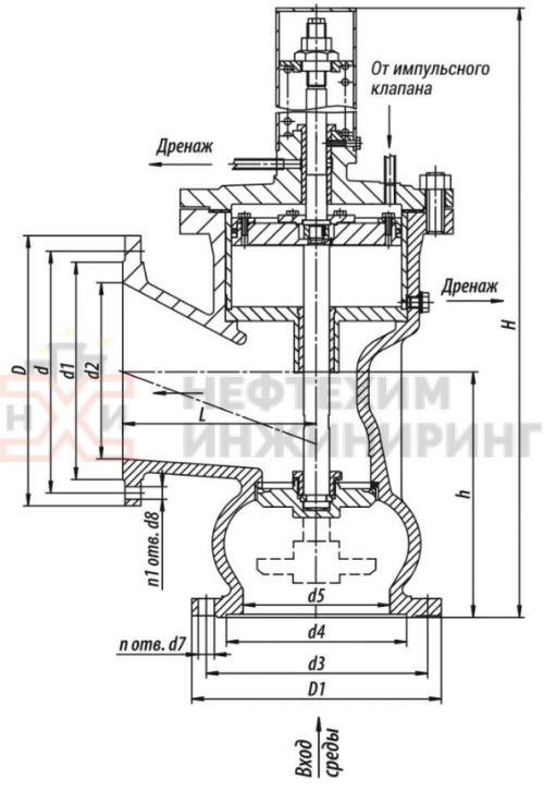 Клапан предохранительный фланцевый 7с-4-4 DN 300 PN 1,0 МПа Т350 °С, корпус ст. 25Л