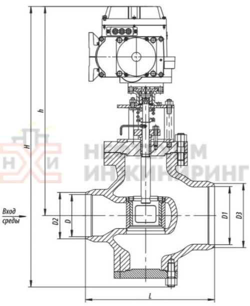 Клапан регулирующий под приварку с электроприводом (МЭОФ-250/25-0,25У-99К) 6с-13-1Э DN 80 PN 10,0 МПа Т450 °С, корпус ст. 25Л