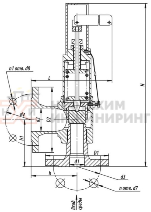 Клапан предохранительный фланцевый 15с-2-2 DN 32 PN 1,6 МПа Т250 °С, корпус ст. 20