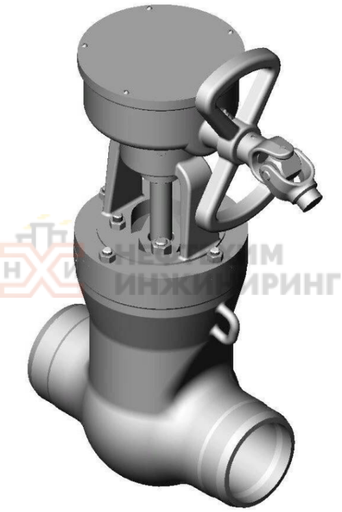 Задвижка запорная под приварку с коническим редуктором 2с-27-2Н DN 200 PN 6,3 МПа Т425 °С, корпус ст. 25Л