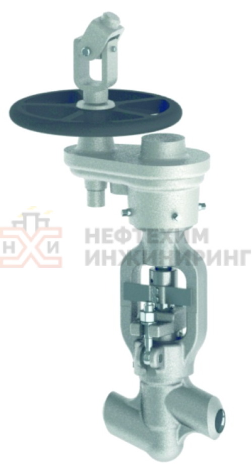 Клапан (вентиль) запорный под приварку с цилиндрическим редуктором 1456-50-ЦЗ DN 50 PN 10,0 МПа  Т250 °С, корпус ст. 20