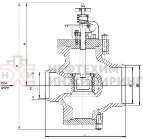 Клапан регулирующий под приварку ручной  6с-9-5 DN 250 PN 10,0 МПа Т450 °С, корпус ст. 25Л