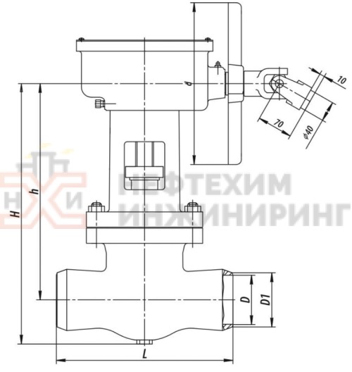Задвижка запорная под приварку с коническим редуктором 1156-150-КЗ DN 150 PN 4,0 МПа Т545 °С, корпус ст. 15Х1М1Ф