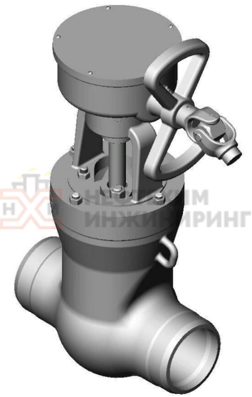 Задвижка запорная под приварку с коническим редуктором 2с-27-1 DN 150 PN 6,3 МПа Т450 °С, корпус ст. 25Л