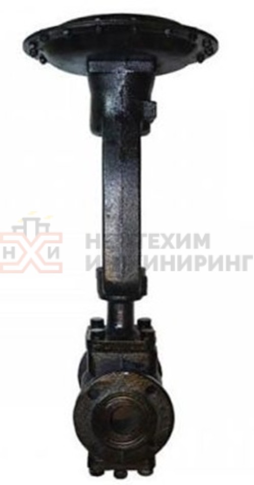 Клапан регулирующий эмалированный фланцевый "до себя" нормально закрытый 25ч36эм DN 100 PN 0,3 МПа У3 с МИМ, корпус чугун
