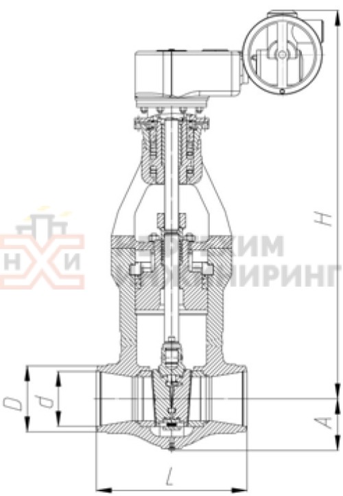 Задвижка запорная под приварку с электроприводом (AUMA SA16.2-F16-380/50/3-22) 880-150-ЭД DN 150 PN 37,3 МПа Т280 °С, корпус ст. 15ГС