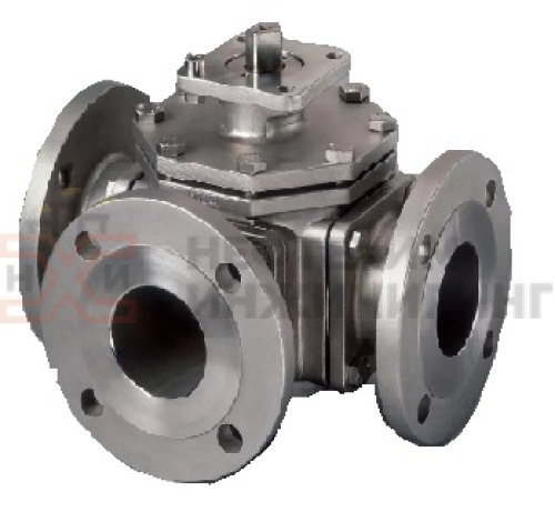 Кран шаровой разборный трехходовой неполнопроходной фланцевый с редуктором КШ-Р.ТХ.НП.Ф.РД.НХИ.150/125.025.04.УХЛ1 DN 150/125 PN 2,5 МПа, корпус ст. 10Х17Н13М2Т, класс герметичности «А» по ГОСТ 9544-2015