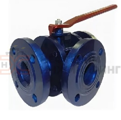 Кран шаровой разборный трехходовой неполнопроходной фланцевый ручной КШ-Р.ТХ.НП.Ф.Р.НХИ.125/100.063.02.ХЛ1 DN 125/100 PN 6,3 МПа, корпус ст. 09Г2С, класс герметичности «А» по ГОСТ 9544-2015