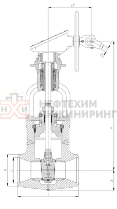 Задвижка запорная под приварку с коническим редуктором 932-200-КЗ DN 200 PN 11,0 МПа Т300 °С, корпус ст. 20