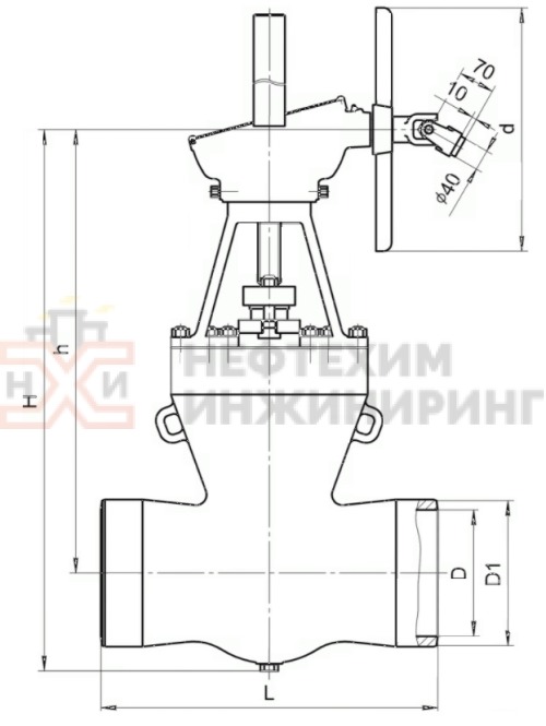 Задвижка запорная под приварку с коническим редуктором 2с-29-1 DN 150 PN 10,0 МПа Т450 °С, корпус ст. 25Л