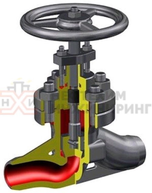 Клапан (вентиль) запорный под приварку ручной Т-107б DN 50 PN 10,0 МПа Т450 °С, корпус ст. 25Л