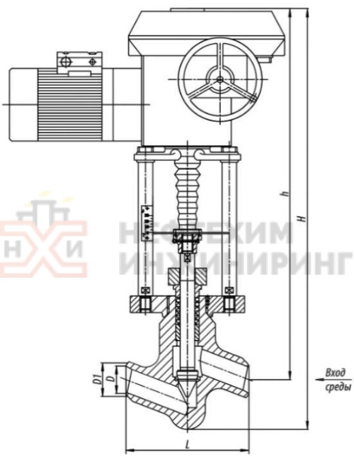Клапан регулирующий под приварку с электроприводом (МЭП-25000/100-50-У-99) 10с-5-4Э DN 50 PN 17,0 МПа Т350 °С, корпус ст. 20